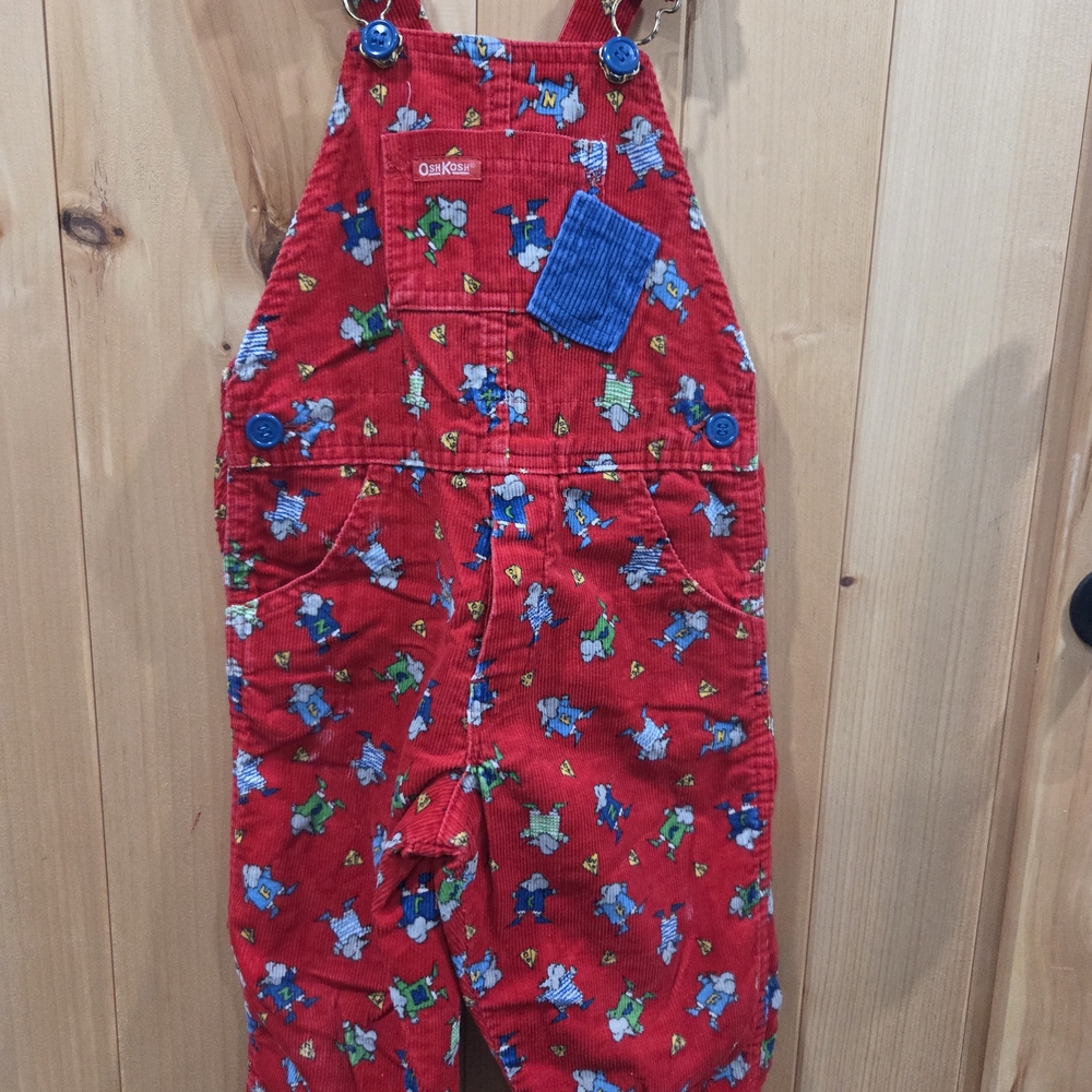 Rare Vintage Osh Kosh B'Gosh Red Corduroy Mice Overalls